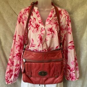 Fossil Maddox Pink Leather Crossbody Handbag